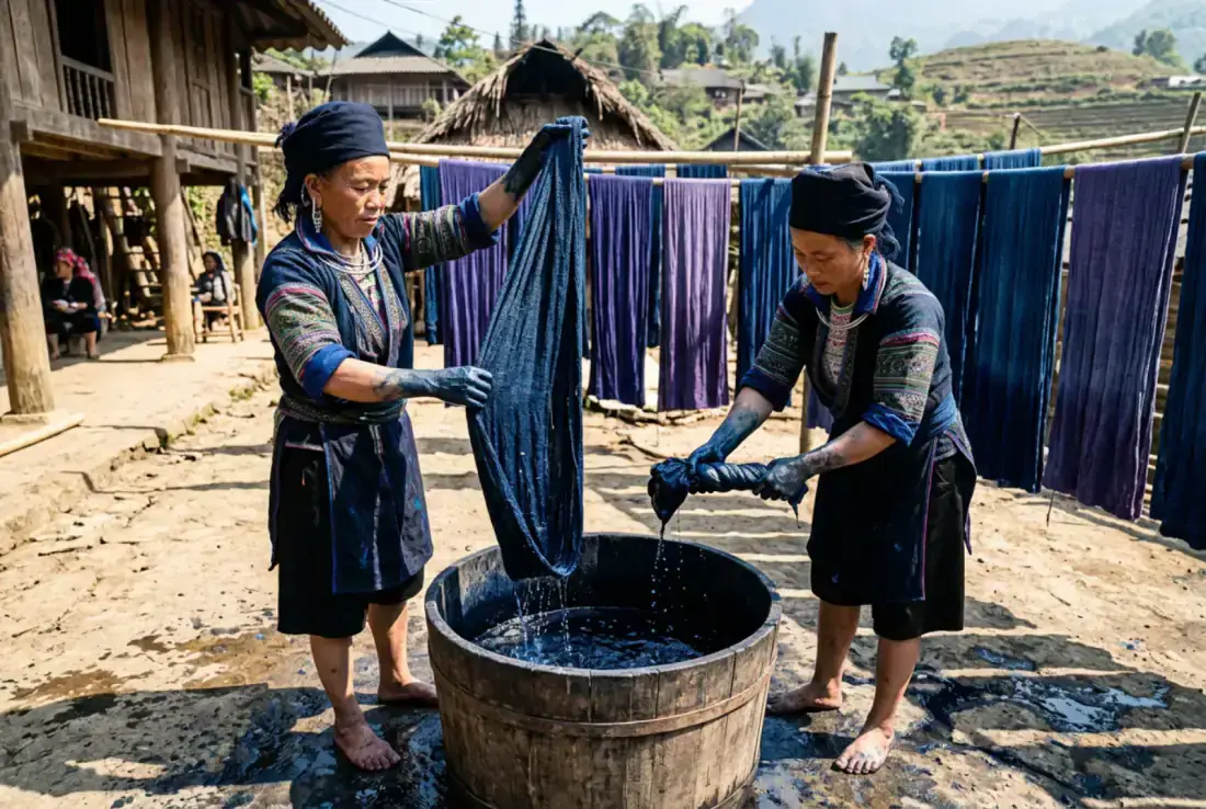 Hmong women dyeing indigo
