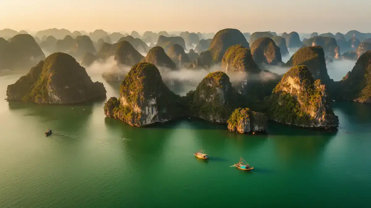 Lan Ha bay aerial sunrise