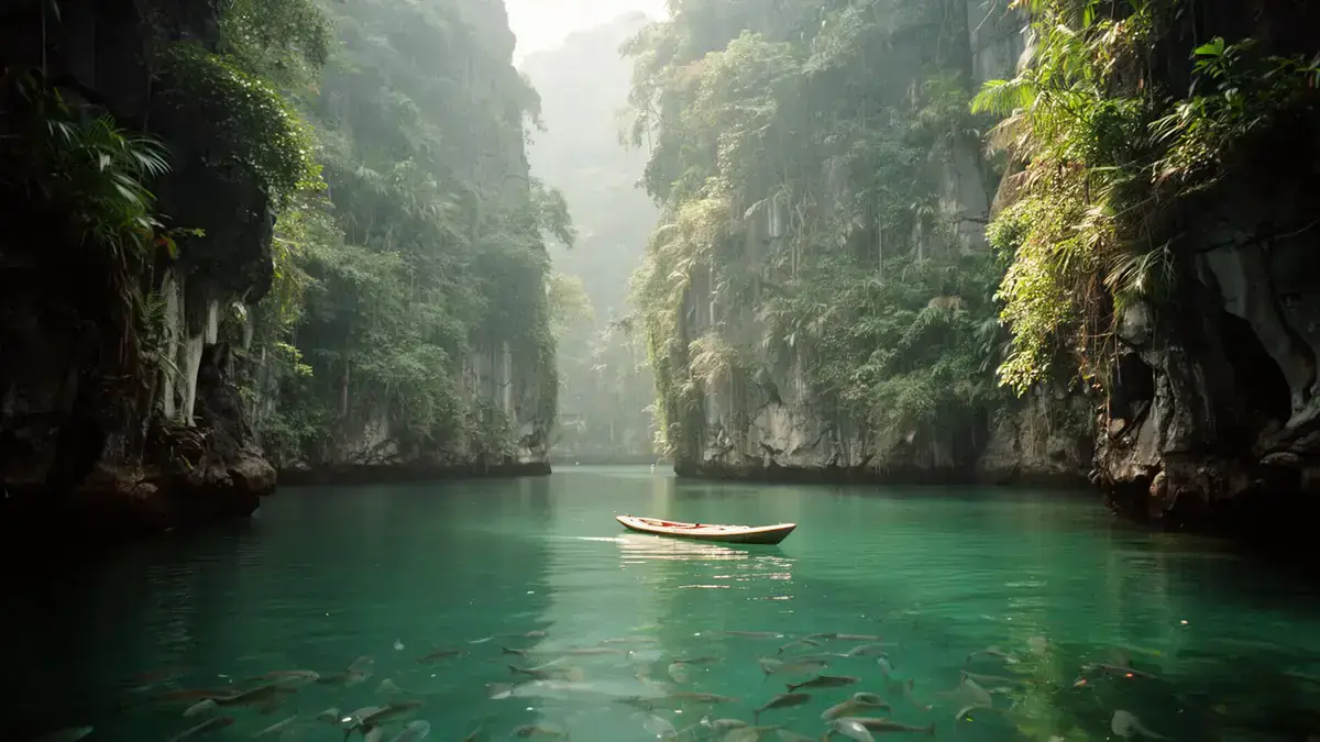 Hidden lagoon with fish