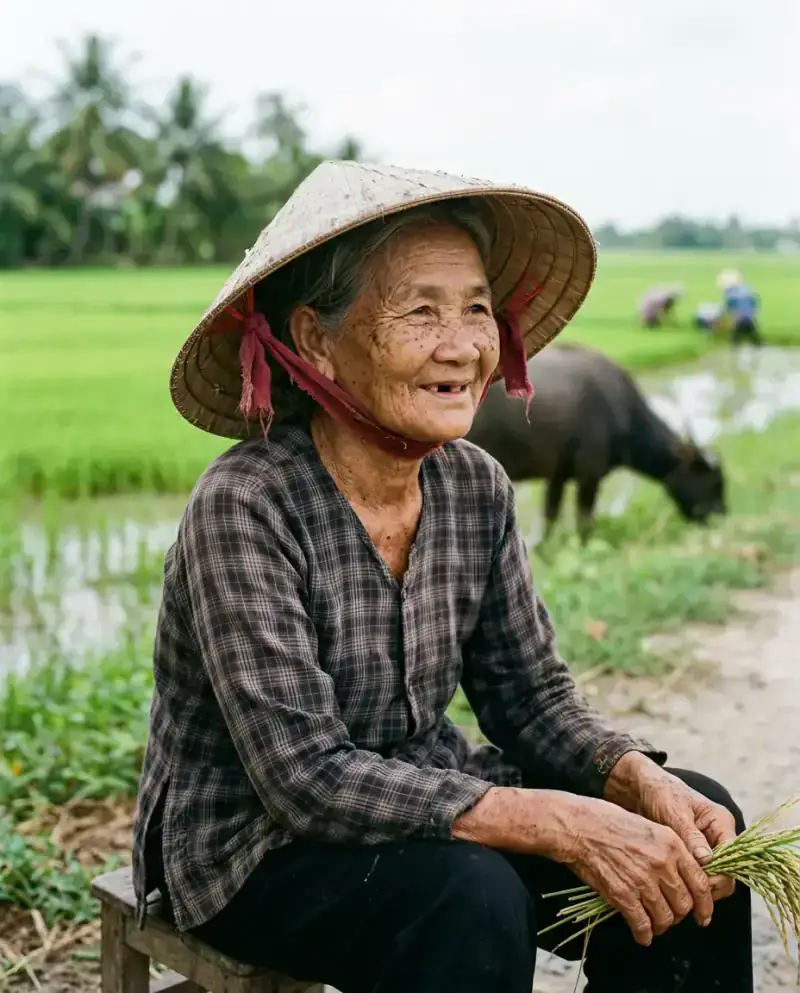 Elderly Vietnamese delta farmer portrait