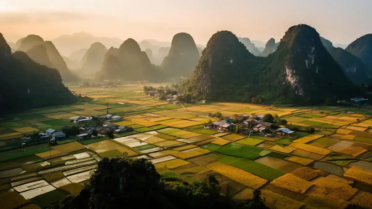 Bac Son valley patchwork rice fields from Na Lay peak