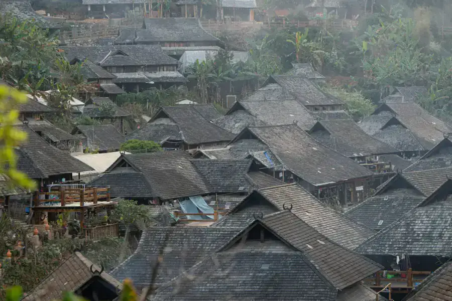 Hmong village in misty mountains, Sapa